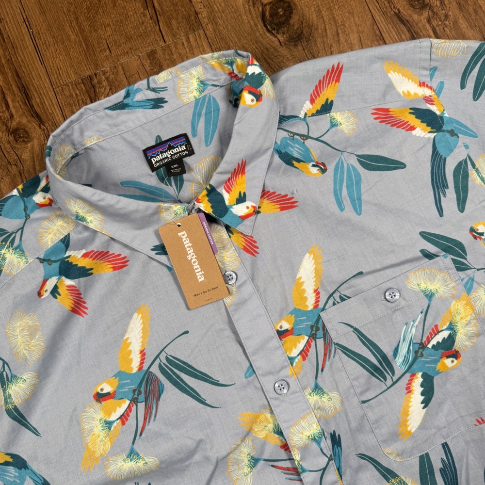 Patagonia Mens Go To Shirt Mens XXL Ghost Purple Slim Fit Parrot Tropical NWT